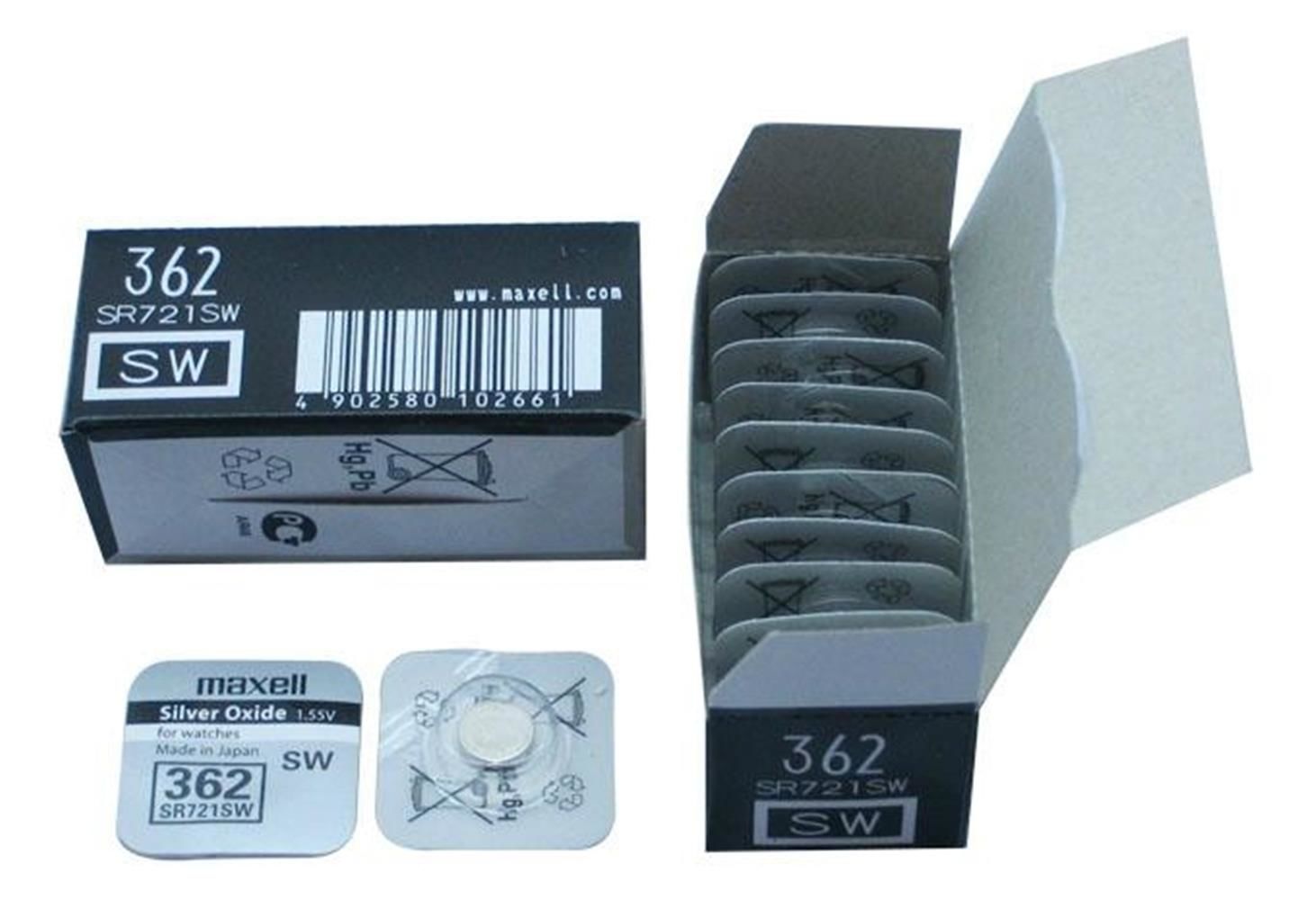 Maxell SR721SW 362 Silver Oxide 1.55V Gümüş Oksit Düğme Pil 10'lu Paket
