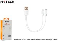 Hytech HY-X114 20cm 3A Lightning ve Micro USB 2in1 Hızlı Şarj ve Veri Kablosu
