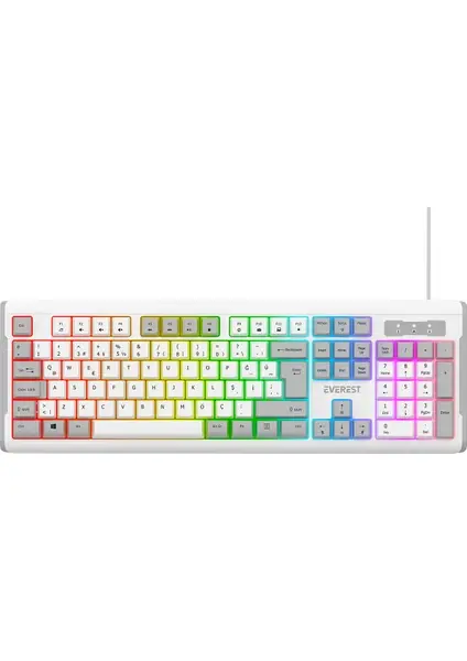 Everest KB-74 Beyaz-Gri USB Rainbow Aydınlatmalı Q Membrane