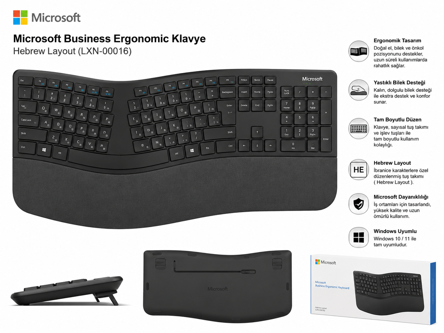 Microsoft Buisness Ergonomic Klavye Hebrew Layout (LXN-00016)