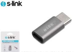 S-link SL-TA25M Metal Gövde Micro USB Dişi to Type-C Erkek Çevirici Adaptör - Gümüş