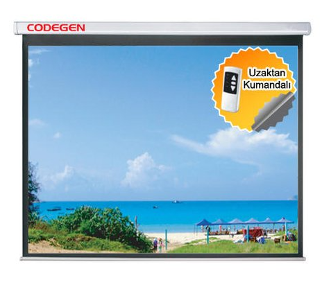CODEGEN EX‑24 240 × 200 cm Motorlu Elektrikli Uzaktan Kumandalı Projeksiyon Perdesi (Siyah Arka Fonlu, Mat Beyaz Poli‑Silikon Kumaş, RF Kumanda, Duvara/Tavana Monte Edilebilir)