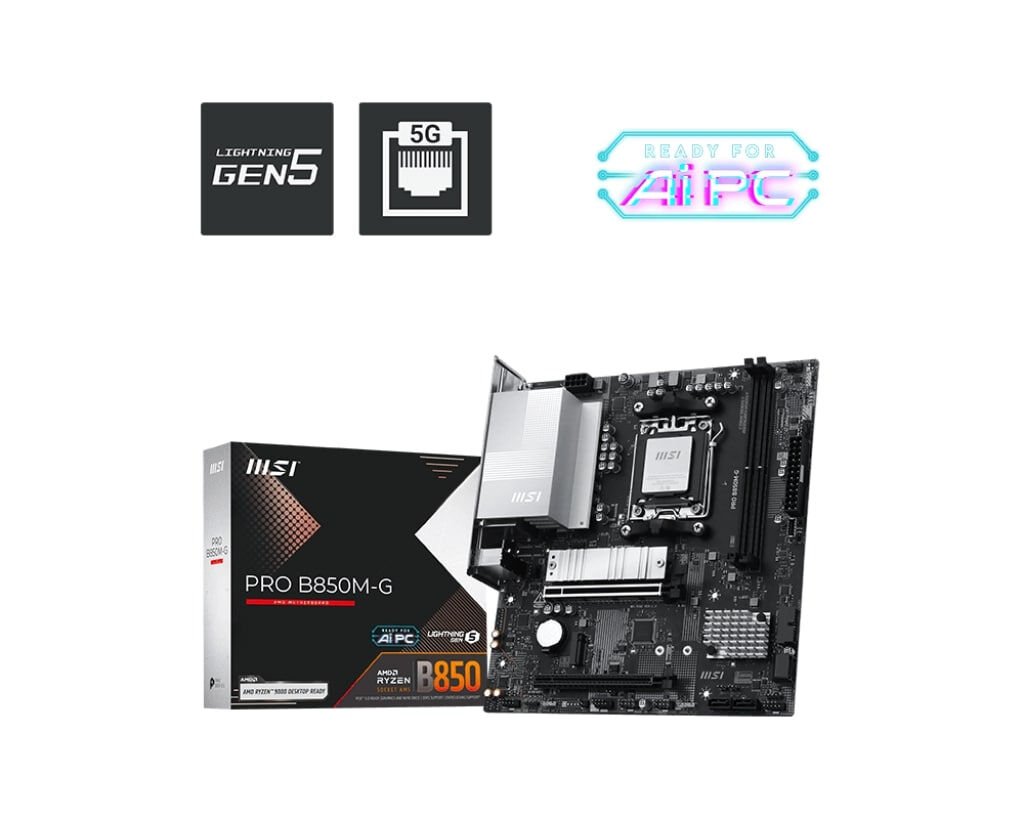 MSI PRO B850M-G AM5 DDR5 8200MHz (OC) HDMI DP 2x M.2 USB 3.2 Gen 2 5G LAN mATX Anakart
