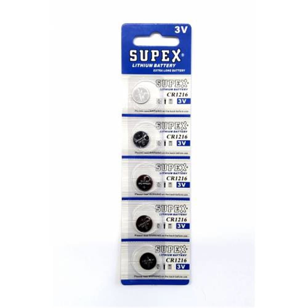 Supex CR1216 3V Lityum Manganese Dioxide Düğme Pil 5'li Blister Paket
