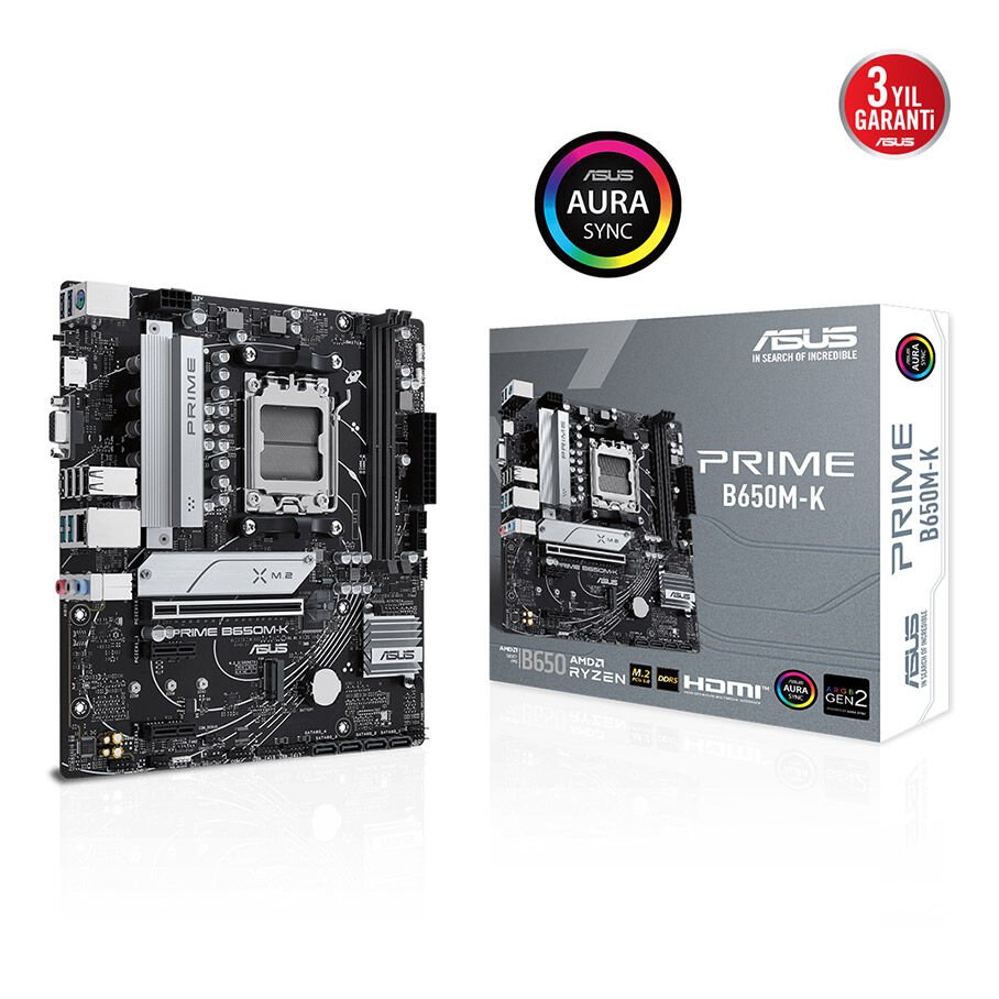 ASUS PRIME B650M-K AMD B650 AM5 DDR5 8000MHz (OC) Çift M.2 HDMI VGA mATX Anakart