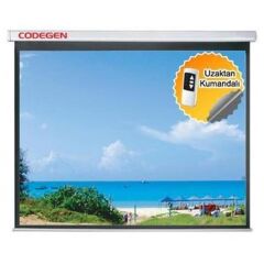 CODEGEN EX‑30 300×225 cm RF Uzaktan Kumandalı Motorlu Projeksiyon Perde – Mat Beyaz Yüzey, Siyah Arka Fon, Beyaz Metal Kasa