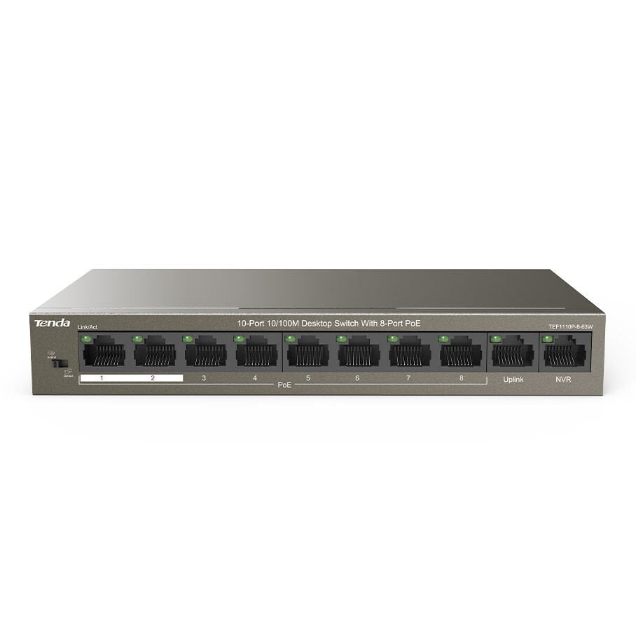 TENDA TEF1110P-8-63W 8FE PoE Port (58W), 2FE Uplink Desktop Switch