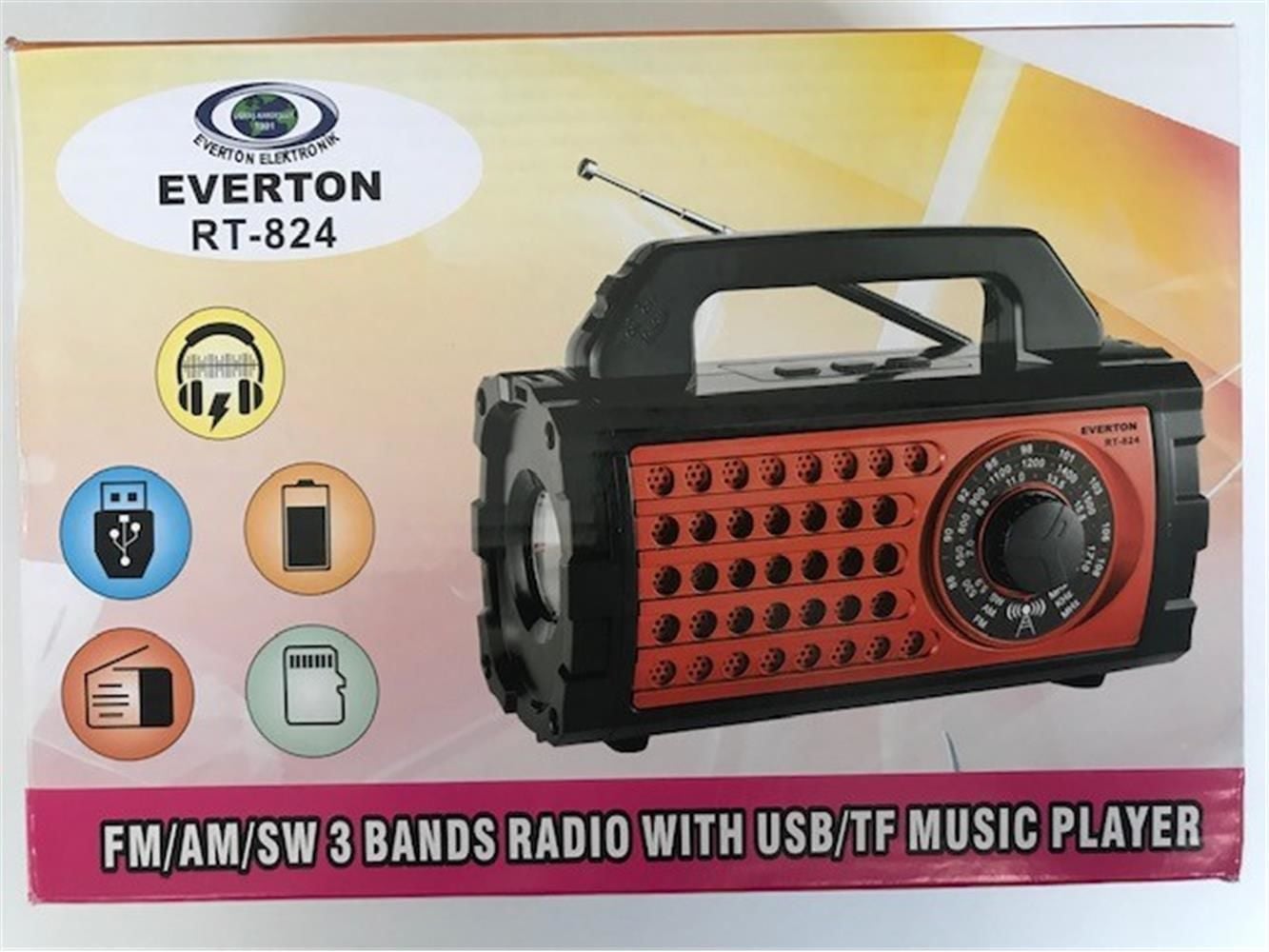 Everton RT-824 Bluetooth USB/TF/FM Şarjlı El Fenerli Nostaljik Radyo