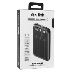 S-link P135 10000mAh Magsafe 15W Dahili Kablolu Siyah Gizli LED Ekranlı Taşınabilir Şarj Cihazı Powerbank