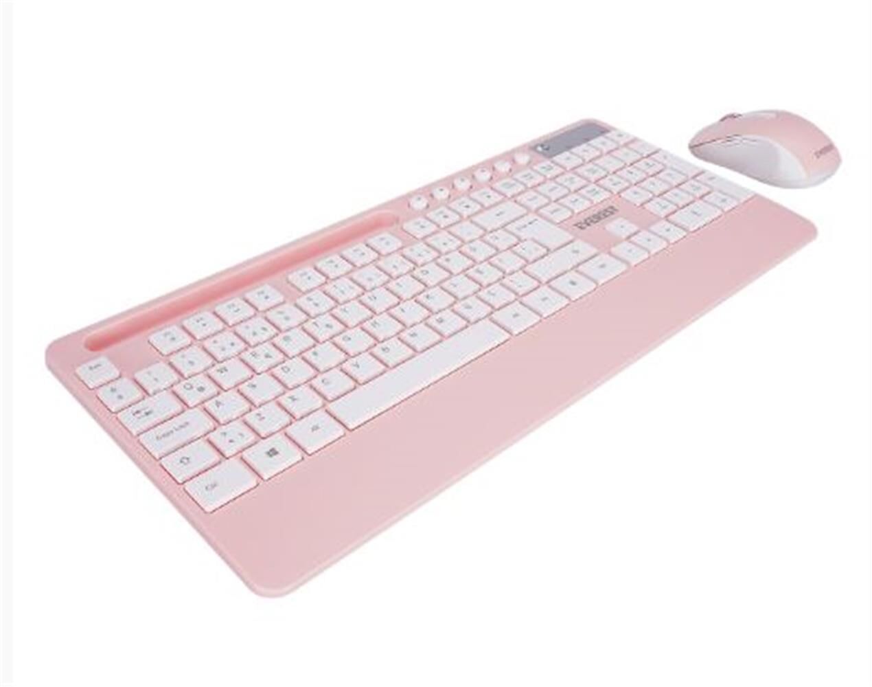 Everest KM-9676 Beyaz/Pembe Kablosuz Multimedya Tablet ve Telefon Standlı Klavye Mouse Set