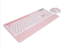 Everest KM-9676 Beyaz/Pembe Kablosuz Multimedya Tablet ve Telefon Standlı Klavye Mouse Set