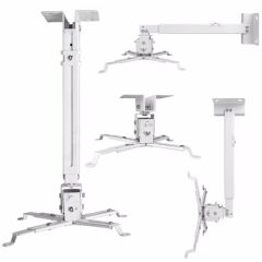 CODEGEN P20 UNIVERSAL 20 CM Projeksiyon Askı Aparatı – Alüminyum, 25 kg Kapasiteli, 180° Açı ve Yükseklik Ayarlı, Kablo Gizlemeli, Tavan & Duvar Montajı