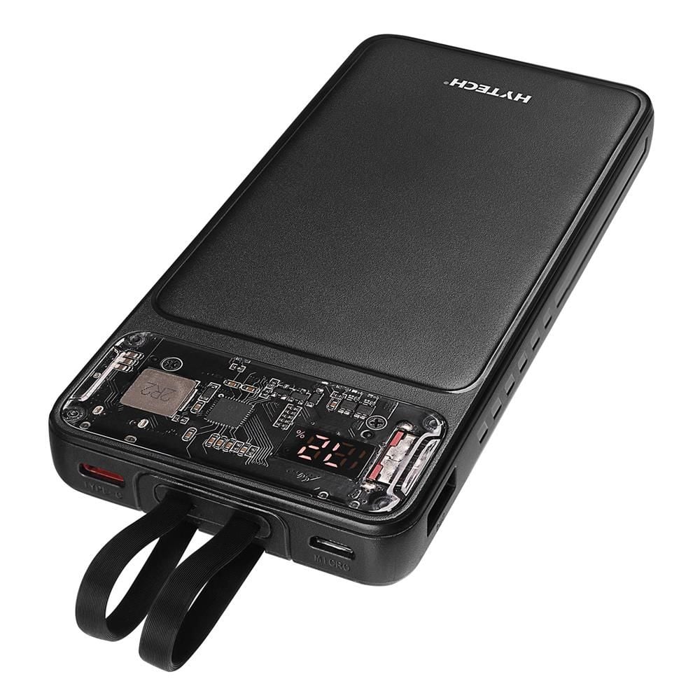 Hytech H120 10000mAh HSC 22.5W PD 20W + QC3.0 18W Siyah LCD Ekranlı Şeffaf Taşınabilir Şarj Cihazı Powerbank