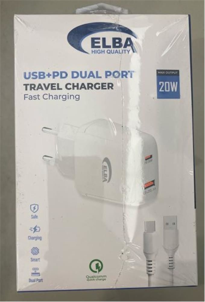 Elba ELB44 20W Dual Port (PD + USB) Hızlı Şarj Adaptörü ve USB-C to USB-C Kablo Seti
