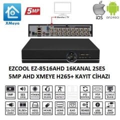 Ezcool EZ-8516AHD 16 Kanal 5MP Destekli H.265+ 1 HDD Xmeye Hibrit AHD Kayıt Cihazı (DVR)