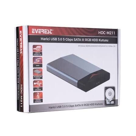 Everest HDC-M211 Harici USB3.0 hız 5 Gbps SATA III 6 Gbps RGB Işıklı Hdd Kutusu