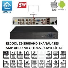 Ezcool EZ-8508AHD 8 Kanal 5MP H.265+ Hibrit AHD Kayıt Cihazı (1x SATA 8TB Destekli, Xmeye)
