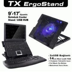 TX ACNBERGST ErgoStand 14 cm LED Fan'lı 5 Kademe Ayarlı 2x USB Portlu 9''-17'' Notebook Soğutucu ve Stand