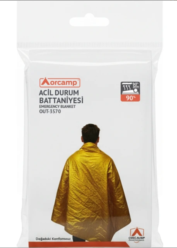 Orcamp OUT-3570 Acil Durum Battaniyesi Termal Kurtarma Battaniyesi Isı Koruyucu Mylar Battaniye Kamp İlk Yardım Acil Set Battaniyesi