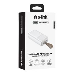 S-link G310 30000mAh 2-USB+Type-C+Micro Giriş/Çıkışlı Beyaz Taşınabilir Şarj Cihazı Powerbank