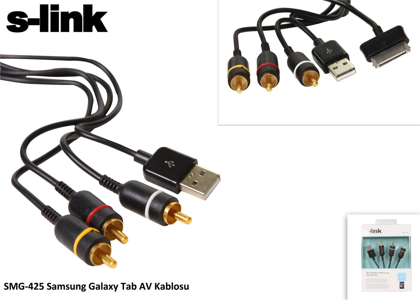 S-link SMG-425 Samsung Galaxy Serisi Micro USB - 3 RCA Kompozit Audio Video AV Kablosu