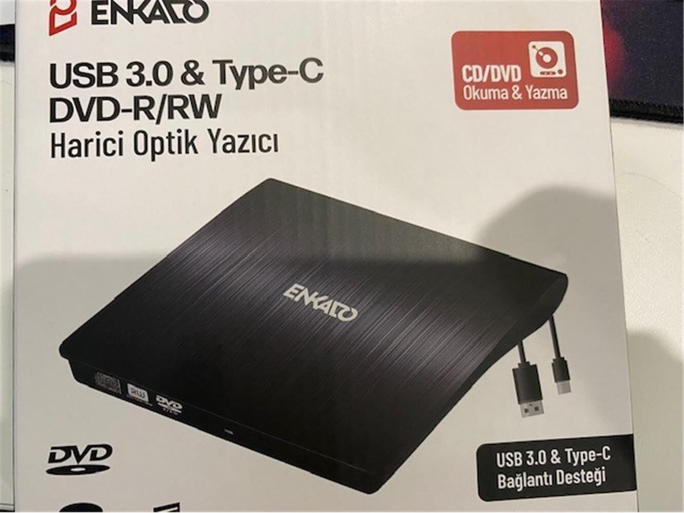 Enkado EKD-UDVD120 Hibrit Type-C + USB 3.0 Ultra Slim Harici DVD-RW / CD-RW Optik Yazıcı - Siyah