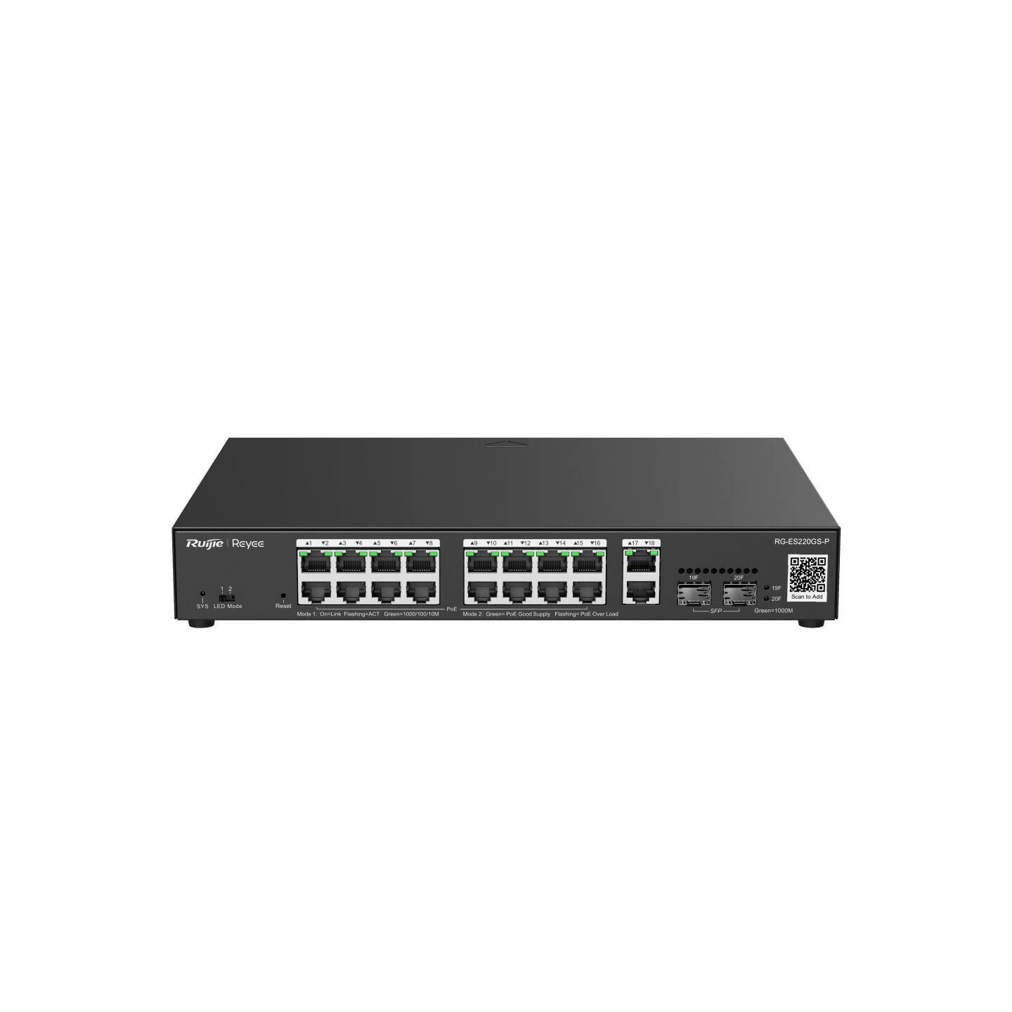 Ruijie Reyee RG-ES220GS-P 20-Port Gigabit Akıllı Bulut Yönetilebilir 250W PoE+ Switch