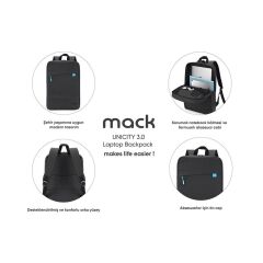 Mack MCC-605 Unicity 3.0 15.6 inç Uyumlu Laptop Notebook Sırt Çantası Gri
