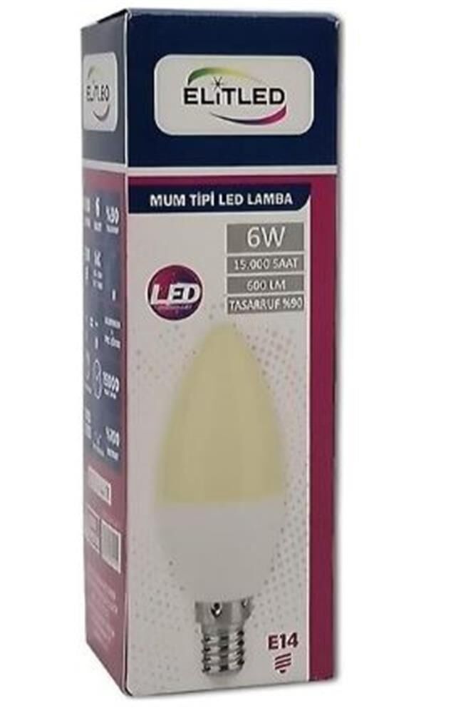 Elitled 6 Watt LED Mum Ampul - E14 Duy, Sarı Işık (3000K)
