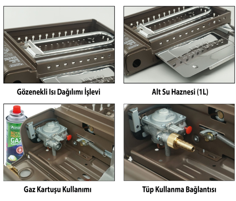 Orcamp CK-507 Dumansız Izgara ve Ocak Kahverengi Portatif Kamp Ocağı Kömürsüz Duman Azaltıcı Izgara Sistemi Outdoor Mutfak Seti