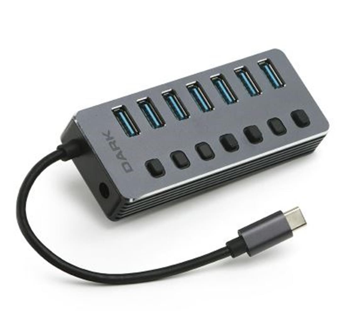 Dark DK-AC-USB371C 7 Port USB 3.0 Hub, Harici Adaptörlü ve Type-C Bağlantılı USB Çoklayıcı