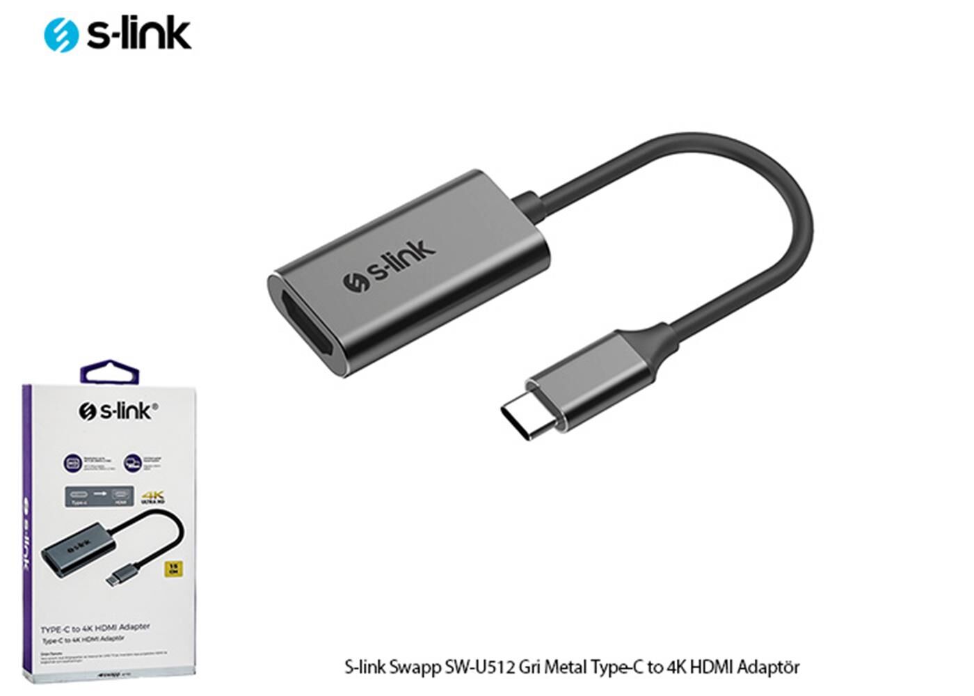 S-link Swapp SW-U512 USB-C (Type-C) to HDMI 4K@30Hz Alüminyum Gövdeli Görüntü Aktarım Adaptörü