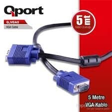 QPORT Q-VGA5 15PIN FİTRELİ 5M ERKEK ERKEK KABLO