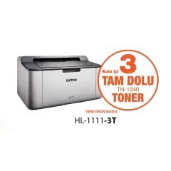 Brother HL-1111 Mono Lazer Yazıcı A4 USB 20 ppm 2,400×600 dpi + 3 Tam Dolu TN‑1050 1.000 sayfa Siyah Toner (Demo Toner Hariç)