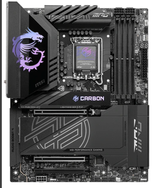 MSI MPG Z890 Carbon WiFi Intel Z890 Soket LGA1851 DDR5 9200MHz (OC) ATX Anakart HDMI WiFi 7 Bluetooth 5.4 PCIe 5.0