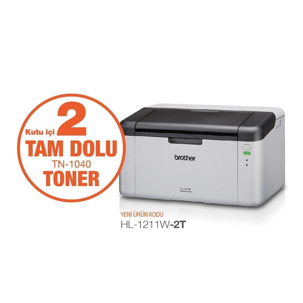 Brother HL-1211W-2T Mono Lazer Yazıcı WiFi (2 Tam Dolu Toner)