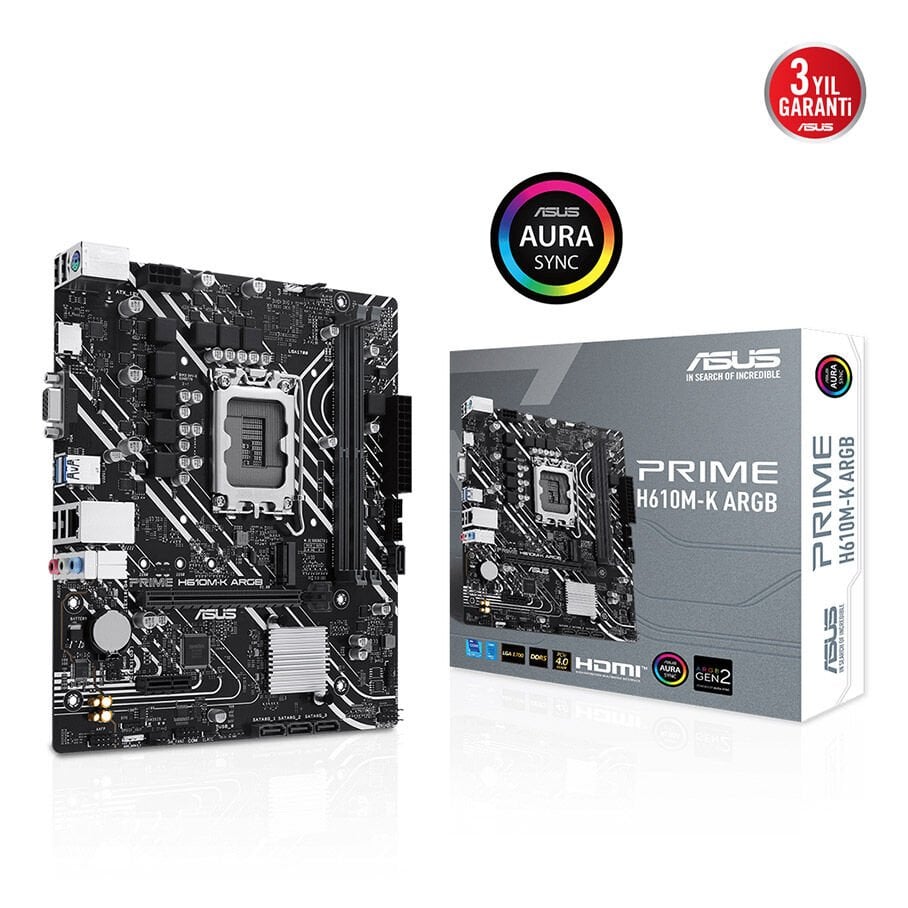 ASUS PRIME H610M-K ARGB LGA1700 DDR5 5600MHz M.2 HDMI mATX Anakart