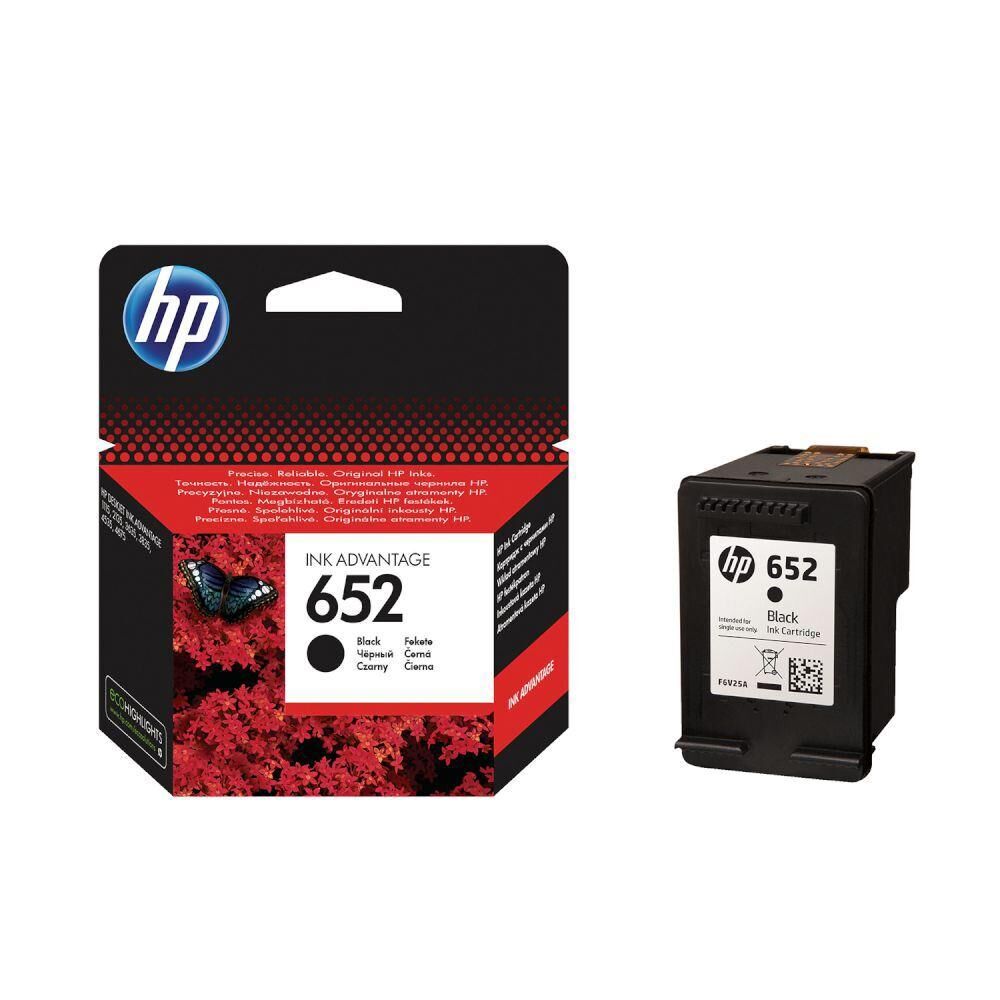 HP 652 F6V25AE Siyah Orijinal Ink Advantage Kartuş – Standart Kapasiteli 360 Sayfa, Su Bazlı Kokusuz Mürekkep, Akıllı Düşük Mürekkep Uyarısı, HP DeskJet Ink Advantage Uyumlu