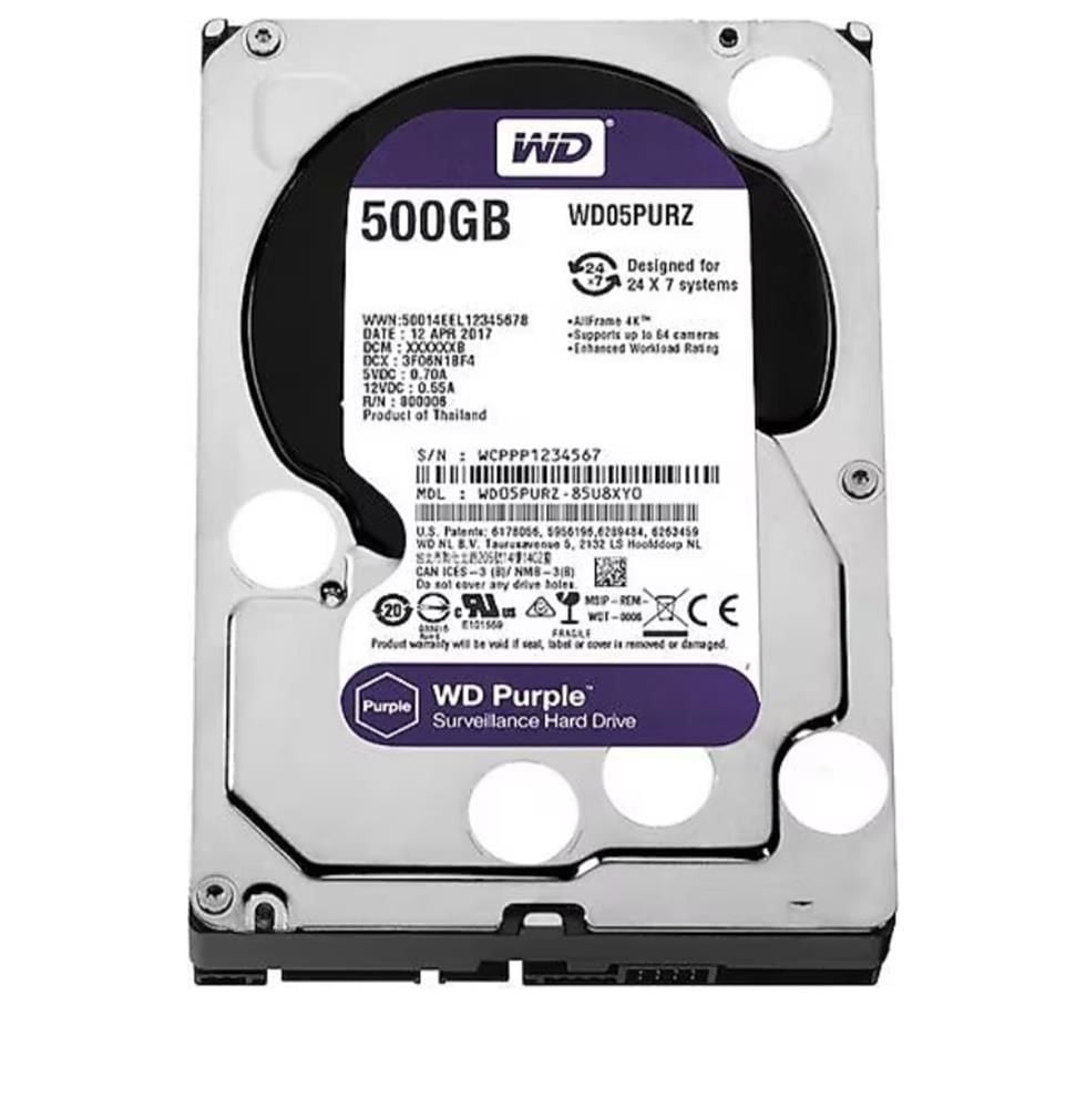 Western Digital Purple WD05PURZ 500GB 3.5″ SATA III IntelliPower 5400 RPM 64MB Cache Surveillance Hard Disk Drive (3 Yıl Garanti)