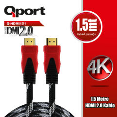 QPORT Q-HDMI151 1.5 METRE 2.0V 4K  ALTIN UÇLU ÖRGÜLÜ KABLO