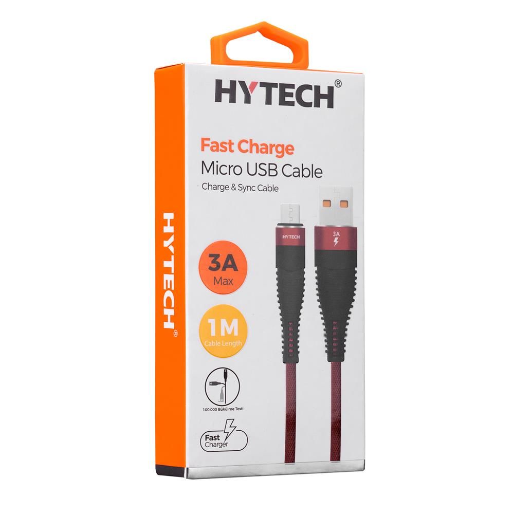 Hytech HY-X225 3A Micro USB Hızlı Şarj ve Veri Kablosu 1m - Kırmızı