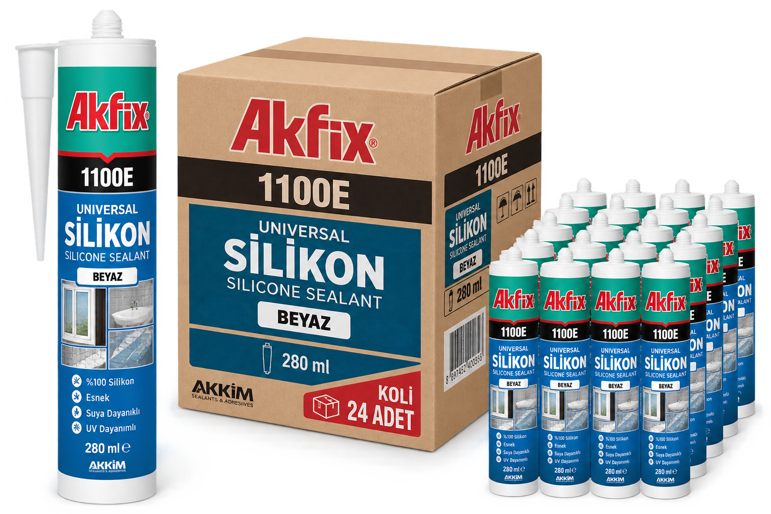 Akfix 1100e Silikon Beyaz 280 Ml (koli-24 Lü)
