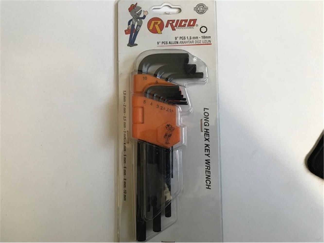 Rico 013-RC0215 Düz 9'lu Uzun Boy Alyen Anahtar Takımı (1.5-10 mm)