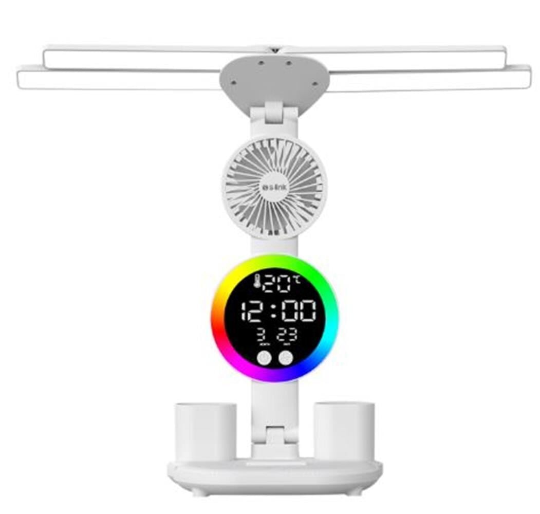 S-link SL-M9070 Glow Beyaz Dokunmatik Led Lamba Saat, Fan,Derece Kalemlikli Masa Lambası