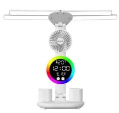 S-link SL-M9070 Glow Beyaz Dokunmatik Led Lamba Saat, Fan,Derece Kalemlikli Masa Lambası