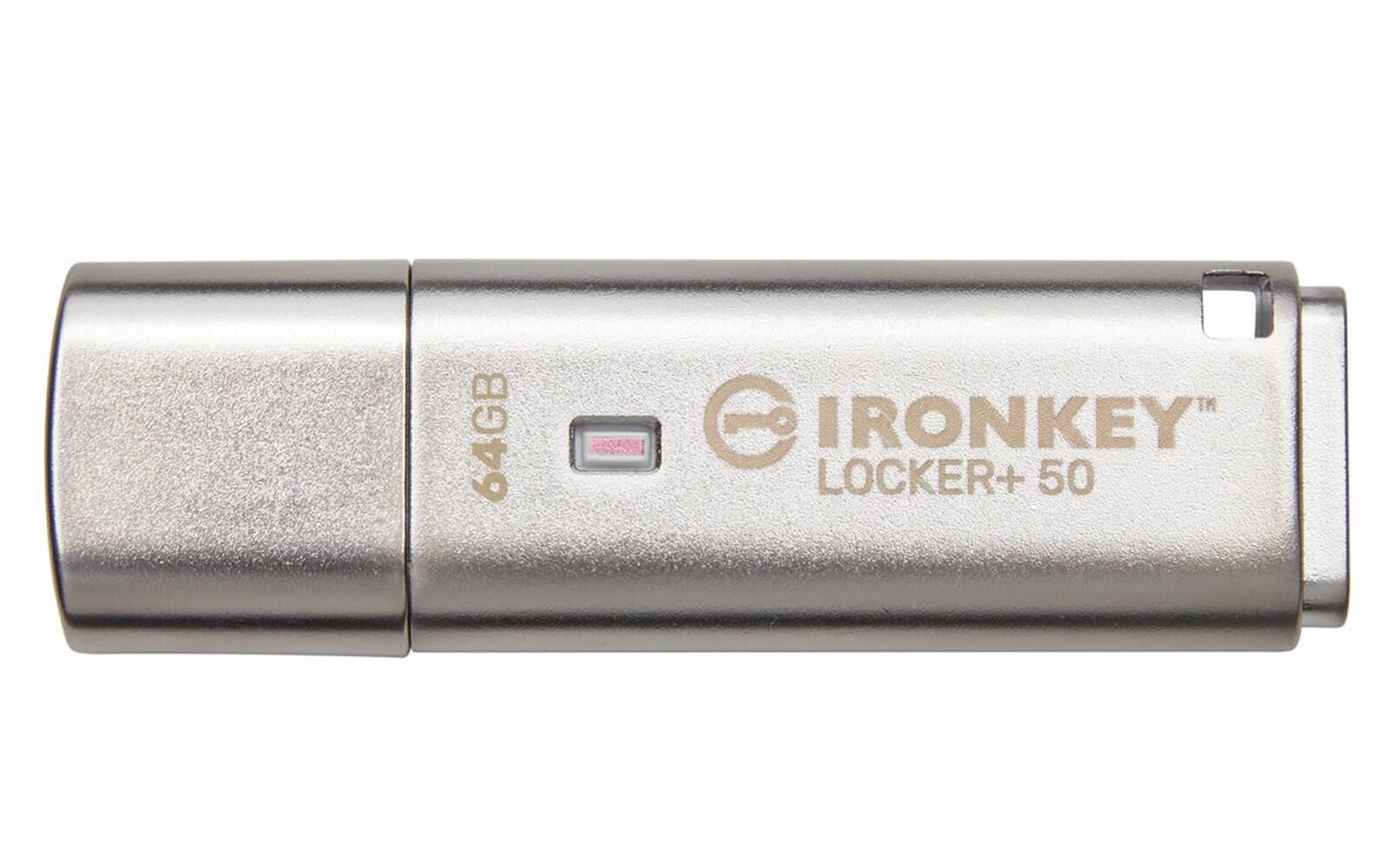 Kingston IronKey Locker+ 50 64GB USB 3.2 Gen 1 AES 256-bit Donanım Şifrelemeli FIPS 197 Güvenli Flash Bellek