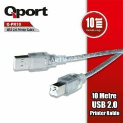 Qport Q-PR10 10 Metre USB 2.0 A-Male to B-Male Yazıcı Kablosu (Aktif Sinyal Destekli)