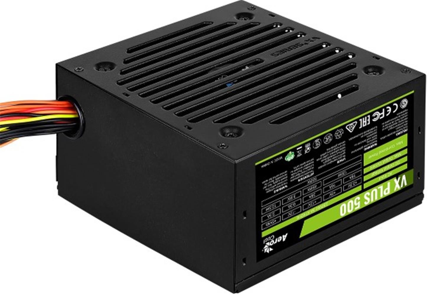 Aerocool AE VXP500A VX Plus 500 W 38 A@12 V Tek Kanal +12 V Single Rail 456 W Aktif PFC ATX 12V 2.3 120 mm Sessiz Fanlı Güç Kaynağı