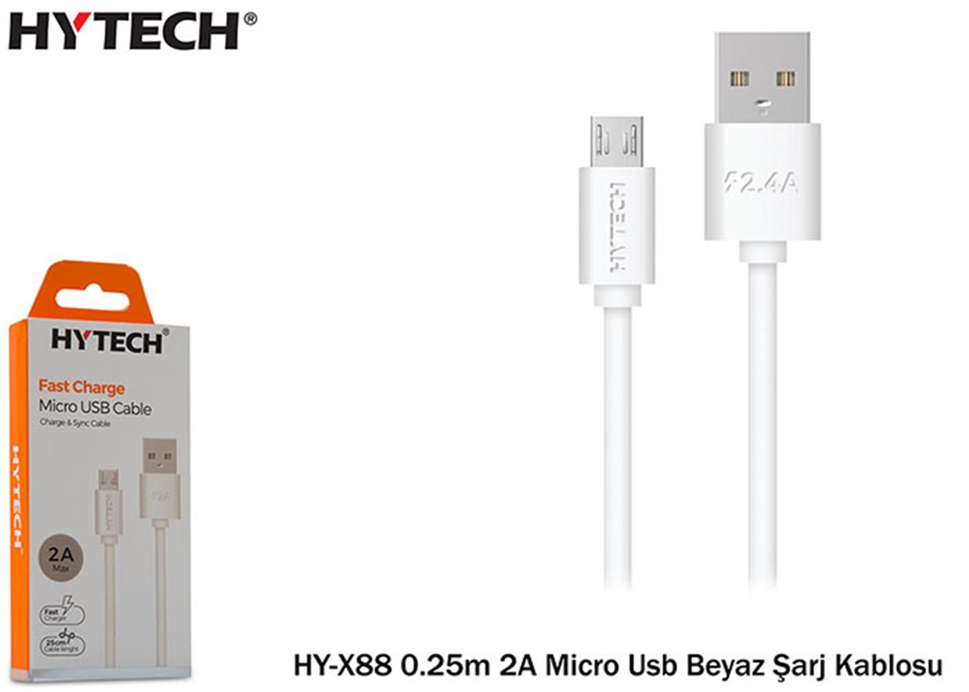 Hytech HY-X88 2A Micro USB 0.25m Beyaz Şarj ve Data Kablosu