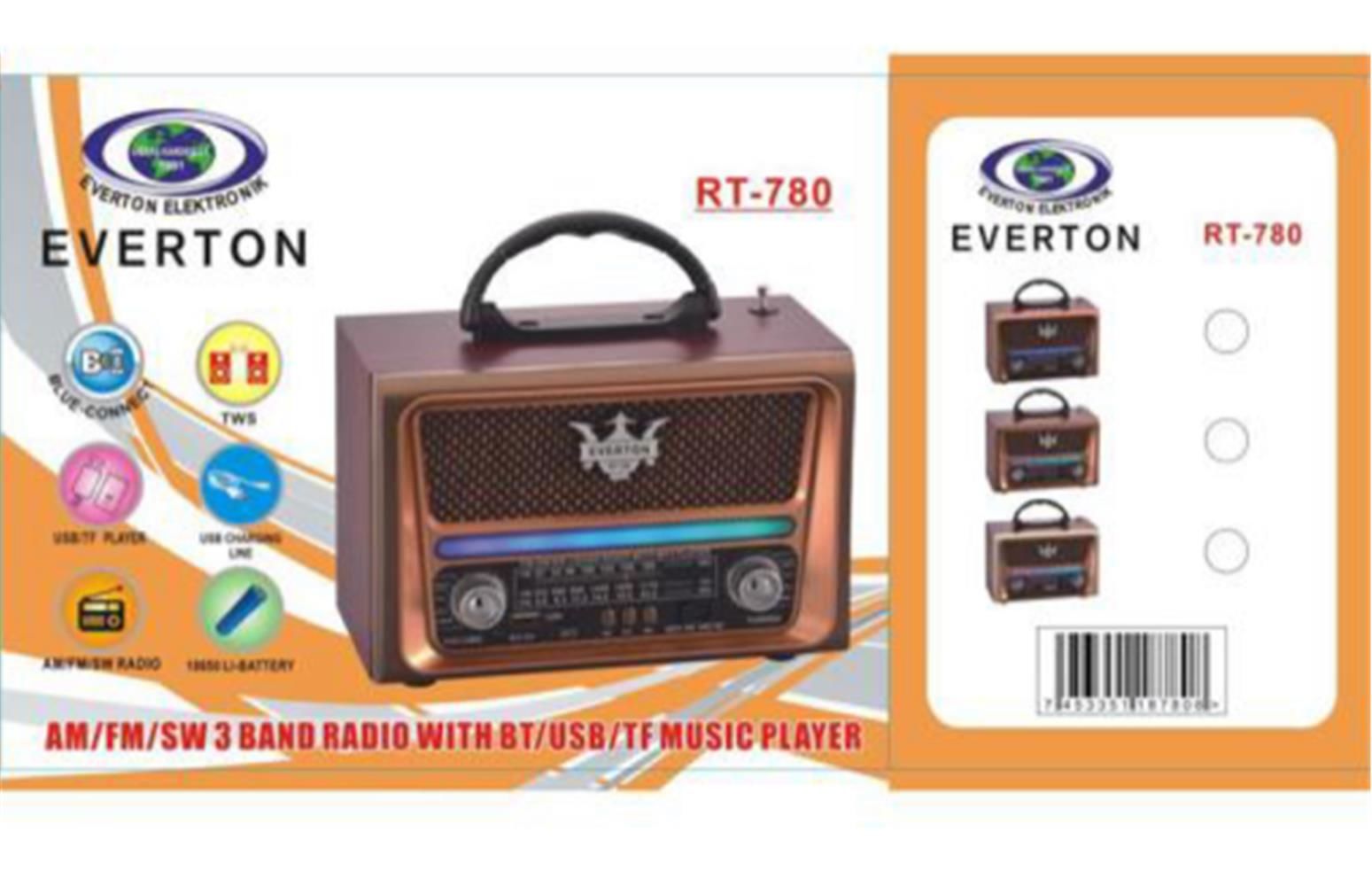 Everton RT-780 Bluetooth USB/TF/AM/FM/SW Nostaljik Ahşap Tasarımlı Radyo